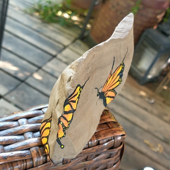 Hand Painted Butterfly Garden Rock - Picture 3 of 5